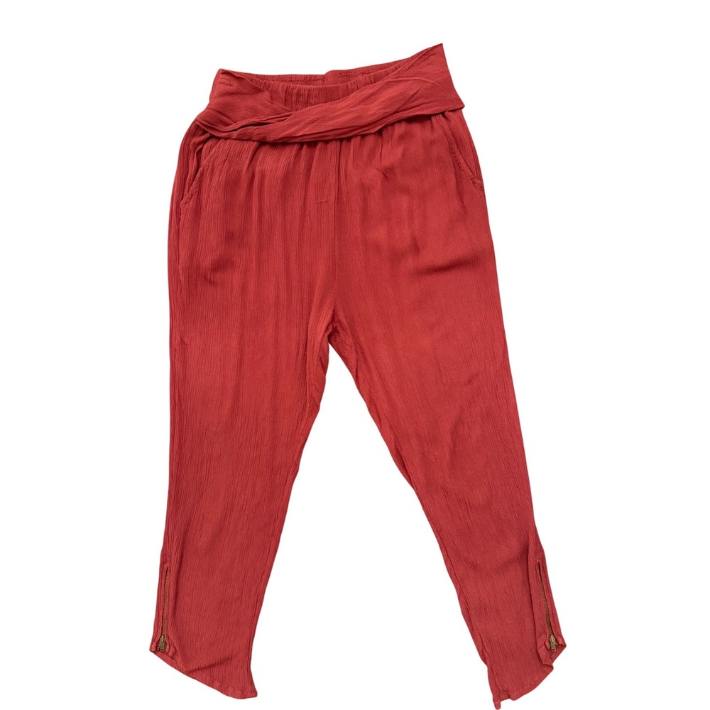 Free People Rust Red Crossover Waist Ankle Boot Zip Rayon Tapered Pants Women XS